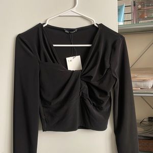 Zara black long sleeved crop top
